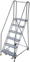 Cotterman - 90" 6 Step Rolling Warehouse Ladder - Assembled, 450 Lb Capacity, 60" Platform Height, 30" Base Width x 46" Base Depth, Perforated Tread - Exact Tooling