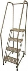 Cotterman - 70" 4 Step Rolling Warehouse Ladder - Assembled, 450 Lb Capacity, 40" Platform Height, 20" Base Width x 31" Base Depth, Perforated Tread - Exact Tooling