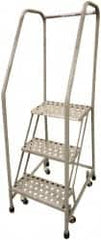 Cotterman - 60" 3 Step Rolling Warehouse Ladder - Assembled, 450 Lb Capacity, 30" Platform Height, 20" Base Width x 26" Base Depth, Perforated Tread - Exact Tooling