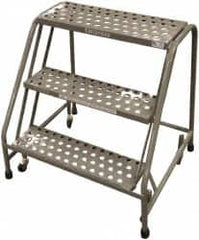 Cotterman - 30" 3 Step Rolling Warehouse Ladder - Assembled, 450 Lb Capacity, 30" Platform Height, 20" Base Width x 27" Base Depth, Perforated Tread - Exact Tooling