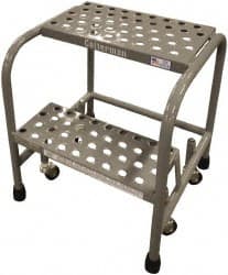 Cotterman - 20" 2 Step Rolling Warehouse Ladder - Assembled, 450 Lb Capacity, 20" Platform Height, 26" Base Width x 18" Base Depth, Perforated Tread - Exact Tooling