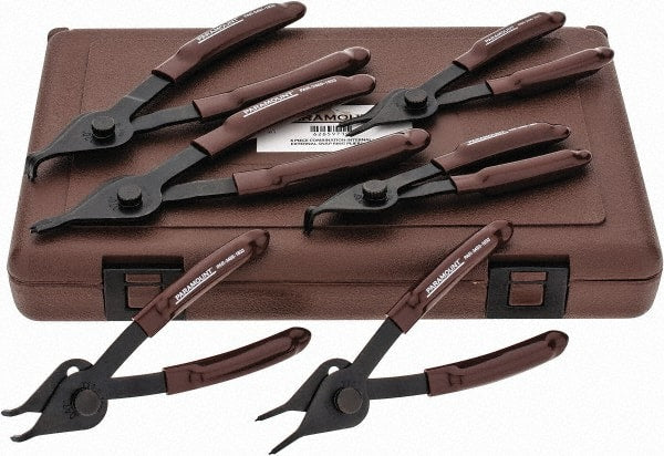Paramount - 6 Piece, 3/8 to 1-3/4" Bore, 1/8 to 1-7/16" Shaft, Internal/External Retaining Ring Pliers Set - 0.038 to 0.07" Tip Diam Range - Exact Tooling