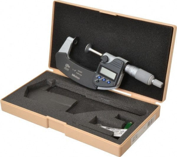 Mitutoyo - 1 to 2 Inch, Ratchet Stop Thimble, IP65 Water Resistance, Electronic Disc Micrometer - 0.0002 Inch Accuracy, 20mm Disc, 0.00005 Inch Resolution - Exact Tooling