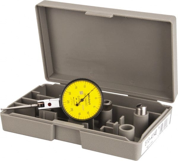 Mitutoyo - 1/2 mm Range, 0.01 mm Dial Graduation, Horizontal Dial Test Indicator - 1.5748 Inch Yellow Dial, 0-25-0 Dial Reading, Accurate to 0.01 Inch - Exact Tooling