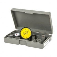 Mitutoyo - 0.8 mm Range, 0.01 mm Dial Graduation, Horizontal Dial Test Indicator - 1.5748 Inch Yellow Dial, 0-40-0 Dial Reading, Accurate to 0.008 Inch - Exact Tooling