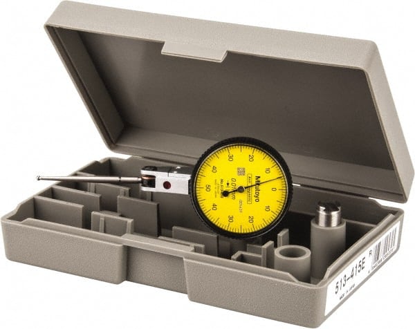 Mitutoyo - 1 mm Range, 0.01 mm Dial Graduation, Horizontal Dial Test Indicator - 1.5748 Inch Yellow Dial, 0-50-0 Dial Reading, Accurate to 0.01 Inch - Exact Tooling