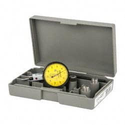 Mitutoyo - 0.2 mm Range, 0.002 mm Dial Graduation, Horizontal Dial Test Indicator - 1.5748 Inch Yellow Dial, 0-100-0 Dial Reading, 0.003 mm - Exact Tooling
