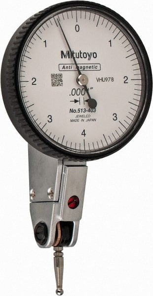 Mitutoyo - 0.008 Inch Range, 0.0001 Inch Dial Graduation, Horizontal Dial Test Indicator - 1.5748 Inch White Dial, 0-4-0 Dial Reading, Accurate to 0.0001 Inch - Exact Tooling