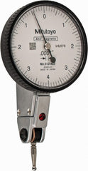 Mitutoyo - 0.008 Inch Range, 0.0001 Inch Dial Graduation, Horizontal Dial Test Indicator - 1.5748 Inch White Dial, 0-4-0 Dial Reading, Accurate to 0.0001 Inch - Exact Tooling