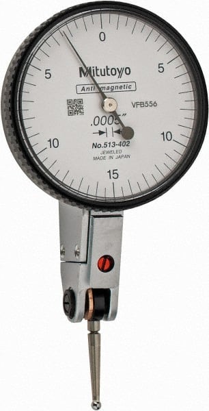 Mitutoyo - 0.03 Inch Range, 0.0005 Inch Dial Graduation, Horizontal Dial Test Indicator - 1.5748 Inch White Dial, 0-15-0 Dial Reading, Accurate to 0.0005 Inch - Exact Tooling