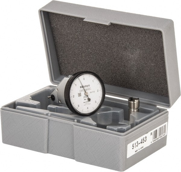 Mitutoyo - 0.008 Inch Range, 0.0001 Inch Dial Graduation, Vertical Dial Test Indicator - 1.5748 Inch White Dial, 0-4-0 Dial Reading, Accurate to 0.0001 Inch - Exact Tooling