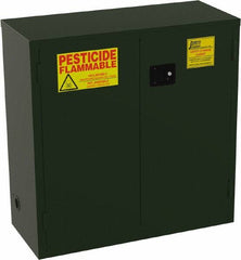Jamco - 2 Door, 1 Shelf, Green Steel Double Wall Safety Cabinet for Flammable and Combustible Liquids - 44" High x 18" Wide x 43" Deep, Manual Closing Door, 3 Point Key Lock, 30 Gal Capacity - Exact Tooling