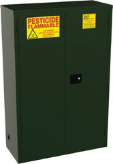 Jamco - 2 Door, 2 Shelf, Green Steel Double Wall Safety Cabinet for Flammable and Combustible Liquids - 65" High x 18" Wide x 43" Deep, Manual Closing Door, 3 Point Key Lock, 45 Gal Capacity - Exact Tooling