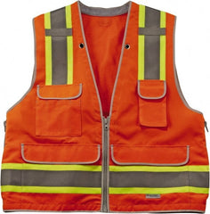 Ergodyne - Size 2X/3XL High Visibility Orange Mesh/Solid Surveyor's Vest - 52 to 58" Chest, ANSI/ISEA 107, Zipper Closure, 6 Pockets, Polyester - Exact Tooling