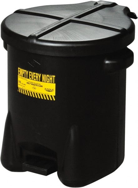 Eagle - 14 Gallon Capacity, HDPE Waste Can with Foot Lever - 18 Inch Long x 22 Inch Wide/Diameter x 21 Inch High, Black, Foot or Hand Operated, Approved FM and OSHA - Exact Tooling