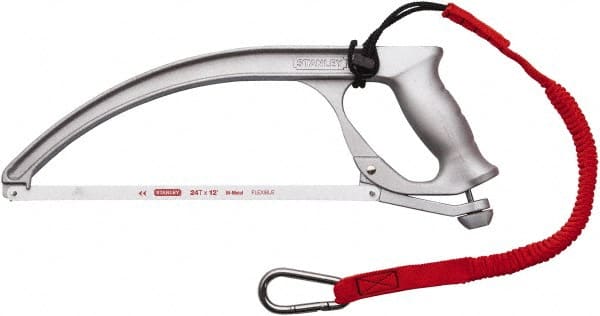 Stanley - 12" Tethered Hacksaw - 4" Throat Depth, Aluminum Handle, Ergonomically Designed D-Style Handle - Exact Tooling