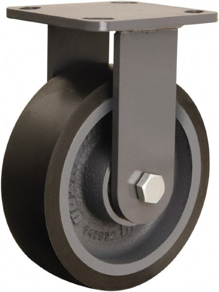 Hamilton - 6" Diam x 2" Wide x 7-1/2" OAH Top Plate Mount Rigid Caster - Polyurethane Mold onto Cast Iron Center, 1,560 Lb Capacity, Sealed Precision Ball Bearing, 4 x 4-1/2" Plate - Exact Tooling