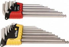 Wiha - 22 Piece L-Key Ball End Hex Key Set - Hex Range 0.05 to 3/8" - Exact Tooling