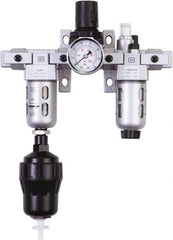 PRO-SOURCE - 1/4" NPT Port Miniature 3 Piece Filter-Regulator-Lubricator FRL Unit - Polycarbonate Bowl, 18 SCFM, 145 Max psi, 6.69" High, Automatic Drain - Exact Tooling