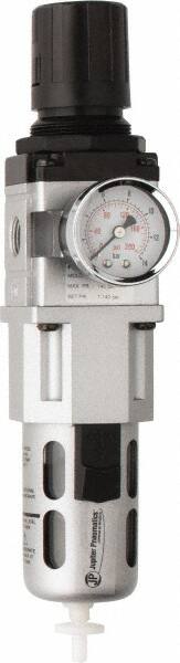 PRO-SOURCE - 3/8" NPT Port Intermediate 1 Piece Filter/Regulator FRL Unit - Polycarbonate Bowl, 77 SCFM, 145 Max psi, 8.66" High, Automatic Drain - Exact Tooling