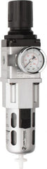 PRO-SOURCE - 1/4" NPT Port Intermediate 1 Piece Filter/Regulator FRL Unit - Polycarbonate Bowl, 63 SCFM, 145 Max psi, 8.66" High, Automatic Drain - Exact Tooling