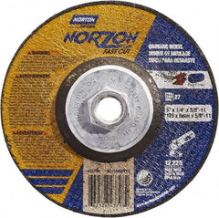 Norton - 5" Wheel Diam, 1/4" Wheel Thickness, Type 27 Depressed Center Wheel - Ceramic, Resinoid Bond, 12,225 Max RPM - Exact Tooling
