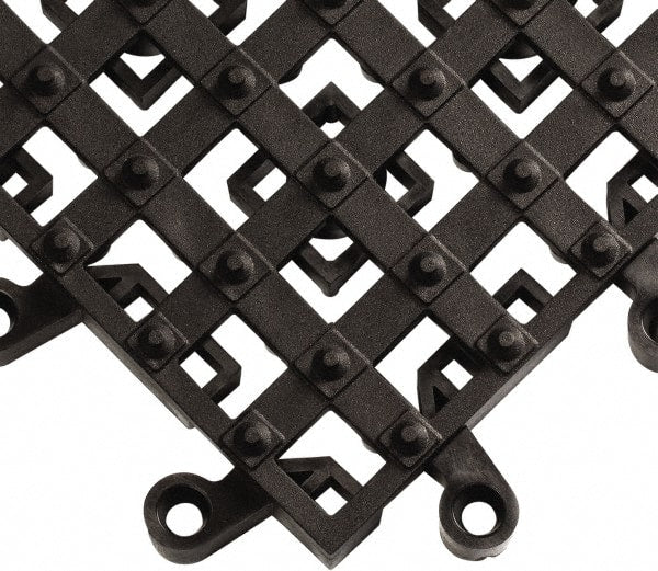 Wearwell - 18" Long x 18" Wide x 7/8" Thick, Anti-Fatigue Modular Matting Open Grid - Male & Female, 4 Interlocking Sides, Black, For Dry & Wet Areas, Series 553 - Exact Tooling