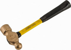 Ampco - 2-3/4 Lb Head Aluminum Bronze Ball Pein Hammer - 14" Fiberglass Handle with Grip, 1-13/16" Face Diam, 14" OAL - Exact Tooling