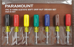 Paramount - 7 Piece 5 to 10mm Nutdriver Set - Hollow Shaft, Ergonomic Handle - Exact Tooling