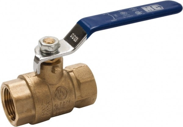 Midwest Control - 2" Pipe, Full Port, Brass Full Port Ball Valve - 2 Piece, FNPT x FNPT Ends, Vinyl Coated Metal Handle, 600 WOG, 150 WSP - Exact Tooling