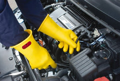 Ansell - Class 0, Size 10, 11" Long, Rubber Lineman's Glove - 5,000 AC Max Use Voltage, 1,000 AC Test Voltage, Yellow, ASTM D120 - Exact Tooling