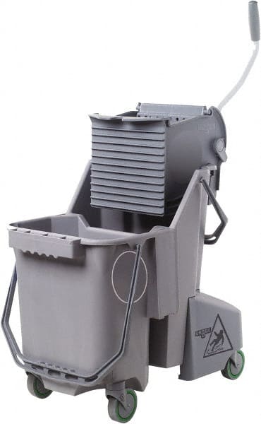 Unger - 32 Qt Plastic Bucket & Wringer - 21" Long x 20" High x 15" Wide, Gray, Aluminum Handle - Exact Tooling