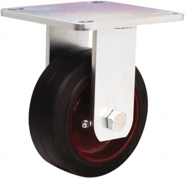 Hamilton - 5" Diam x 2" Wide x 6-1/2" OAH Top Plate Mount Rigid Caster - Rubber Mold on Cast Iron, 350 Lb Capacity, Straight Roller Bearing, 5 x 5-1/2" Plate - Exact Tooling