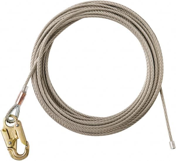 PRO-SAFE - 100' Long, 350 Lb Capacity, 1 Leg Locking Snap Hook Harness Lifeline - 5/16" Diam, Stainless Steel, Locking Snap Hook Anchorage Connection - Exact Tooling