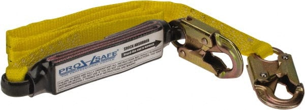 PRO-SAFE - 6' Long, 350 Lb Capacity, 1 Leg Locking Snap Hook Harness Shock Absorbing Lanyard - Polyester Webbing, Locking Snap Hook Anchorage Connection - Exact Tooling