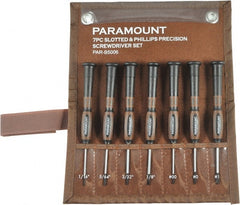 Paramount - 7 Piece Phillips & Slotted Screwdriver Set - Bit Sizes: Philips #00 to #1 - Exact Tooling