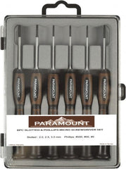 Paramount - 6 Piece Phillips & Slotted Screwdriver Set - Bit Sizes: Philips #000 to #0 - Exact Tooling