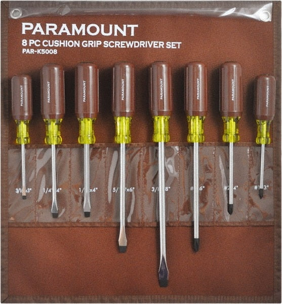 Paramount - 8 Piece Phillips & Slotted Screwdriver Set - Bit Sizes: Philips #1 to #3 - Exact Tooling