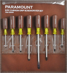 Paramount - 8 Piece Phillips & Slotted Screwdriver Set - Bit Sizes: Philips #1 to #3 - Exact Tooling