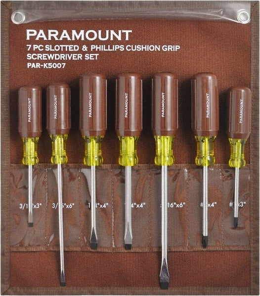Paramount - 7 Piece Phillips & Slotted Screwdriver Set - Bit Sizes: Philips #0 to #4 - Exact Tooling