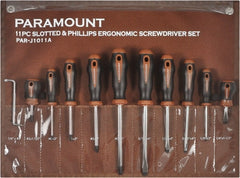 Paramount - 11 Piece Slotted, Phillips, Cabinet & Offset Screwdriver Set - Bit Sizes: Philips #0 to #3 - Exact Tooling