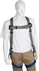 PRO-SAFE - 350 Lb Capacity, Size XL, Full Body Back D-Ring Safety Harness - Polyester, Side D-Ring, Pass-Thru Leg Strap, Pass-Thru Chest Strap, Gray/Blue - Exact Tooling