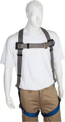 PRO-SAFE - 350 Lb Capacity, Size XXL, Full Body Premium Quick Connect Safety Harness - Polyester, Pass-Thru Leg Strap, Pass-Thru Chest Strap, Gray/Blue - Exact Tooling