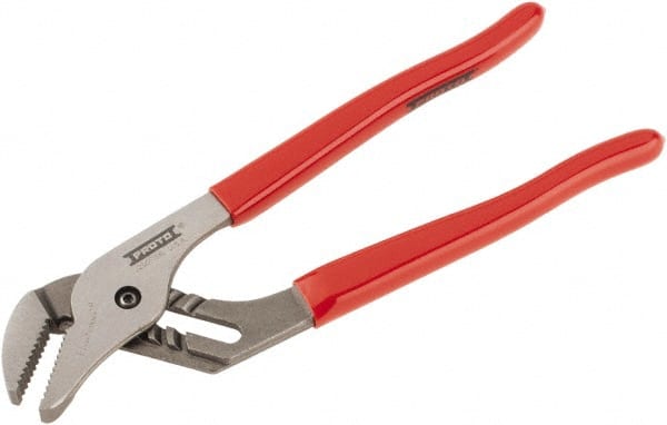 Proto - 10" OAL, 1-3/4" Max Capacity, 1-5/32" Jaw Length x 27/64" Jaw Width, 6 Position Gooseneck Tongue & Groove Pliers - Serrated Straight Jaws, Standard Head, Vinyl Handles - Exact Tooling