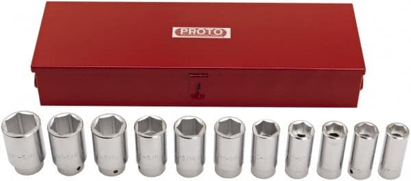 Proto - 11 Piece 3/4" Drive Deep Socket Set - 6 Points, 7/8 to 1-5/8", Inch Measurement Standard - Exact Tooling