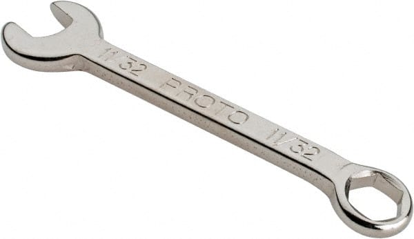 Proto - 11/32" 6 Point Combination Wrench - 3-7/16" OAL, Steel, Nickel Finish - Exact Tooling