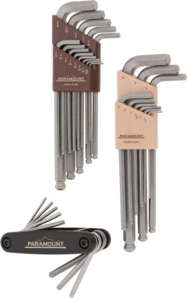 Paramount - 30 Piece L-Wrench/Fold-Up Combo Hex Key Set - Hex Range 0.05 to 3/8", Steel - Exact Tooling