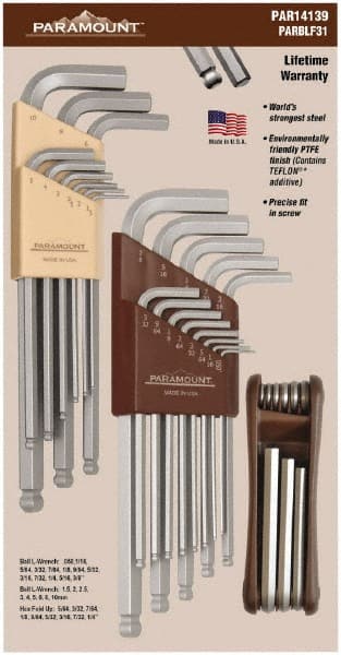 Paramount - 31 Piece L-Wrench/Fold-Up Combo Hex Key Set - Hex Range 0.05 to 3/8", Steel - Exact Tooling