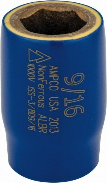 Ampco - 9/16", 3/8" Drive, Standard Hand Socket - 6 Points, 1-1/2" OAL, Aluminum Bronze - Exact Tooling