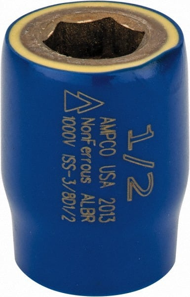 Ampco - 1/2", 3/8" Drive, Standard Hand Socket - 6 Points, 1-1/2" OAL, Aluminum Bronze - Exact Tooling